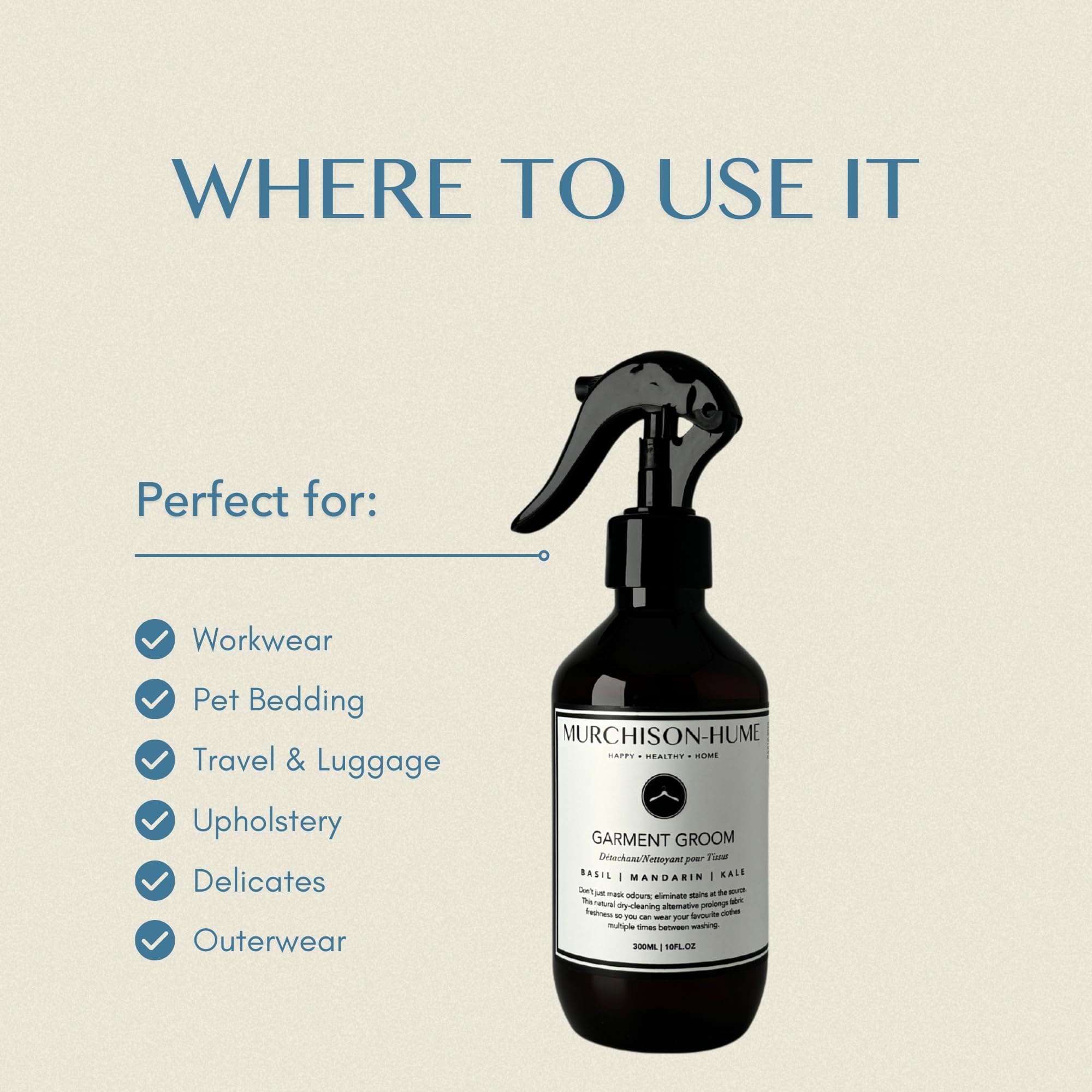 Murchison-Hume Garment Groom Fabric Freshener, Air Freshener, Odor Fighter, Laundry Treatment and Stain Remover, Rosewood Leaf & Lavender