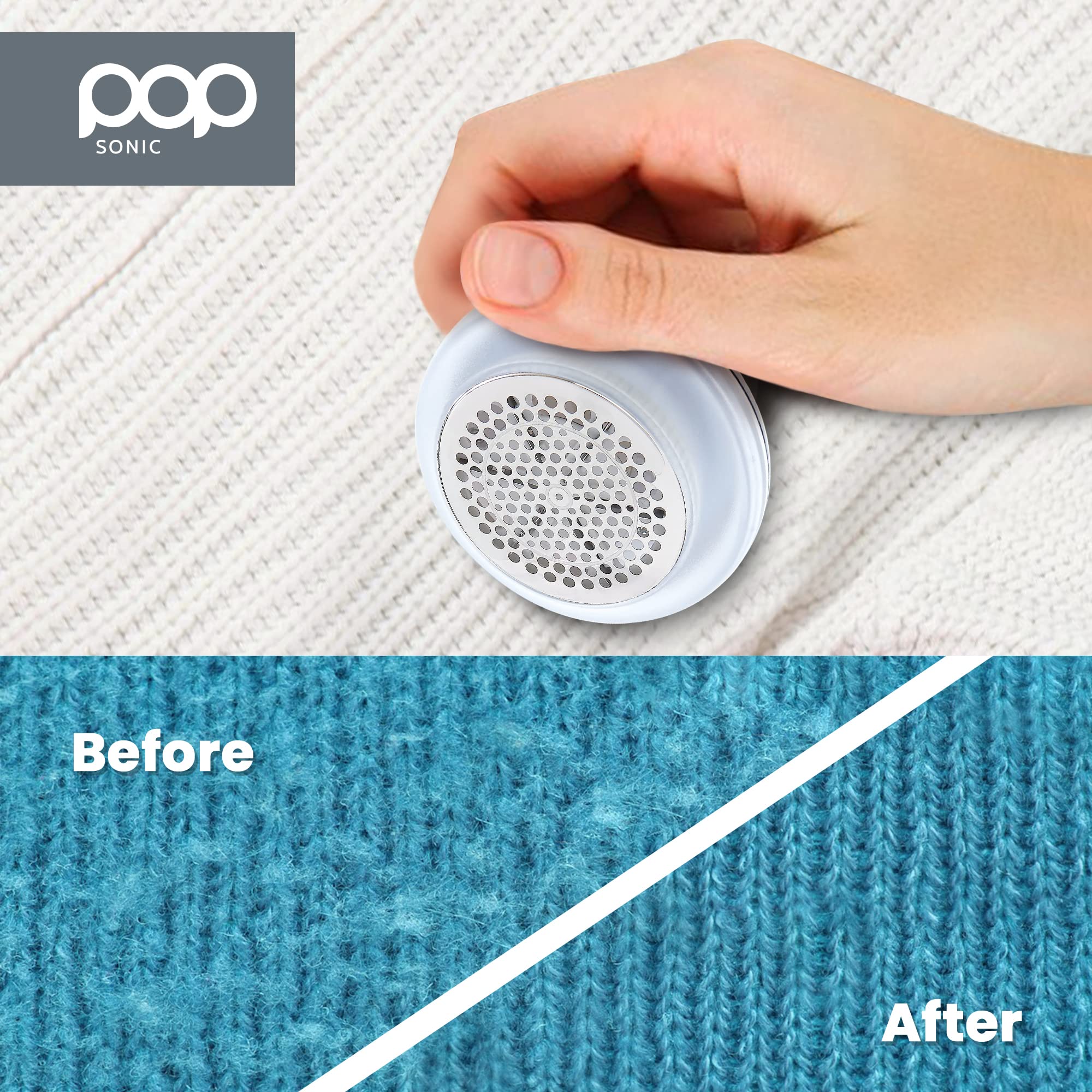 Fabric Shaver, Lint Remover Electric (Silver) - Rechargeable, 6 Blade System, Fabric Lint Shaver w/LED Light | One-Touch Activation Pill Shaver