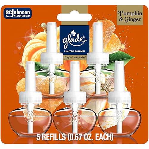 Glade PlugIns Refills Air Freshener, Pumpkin & Ginger, Scented and Essential Oils for Home and Bathroom, 0.67 Fl Oz, 5 Count