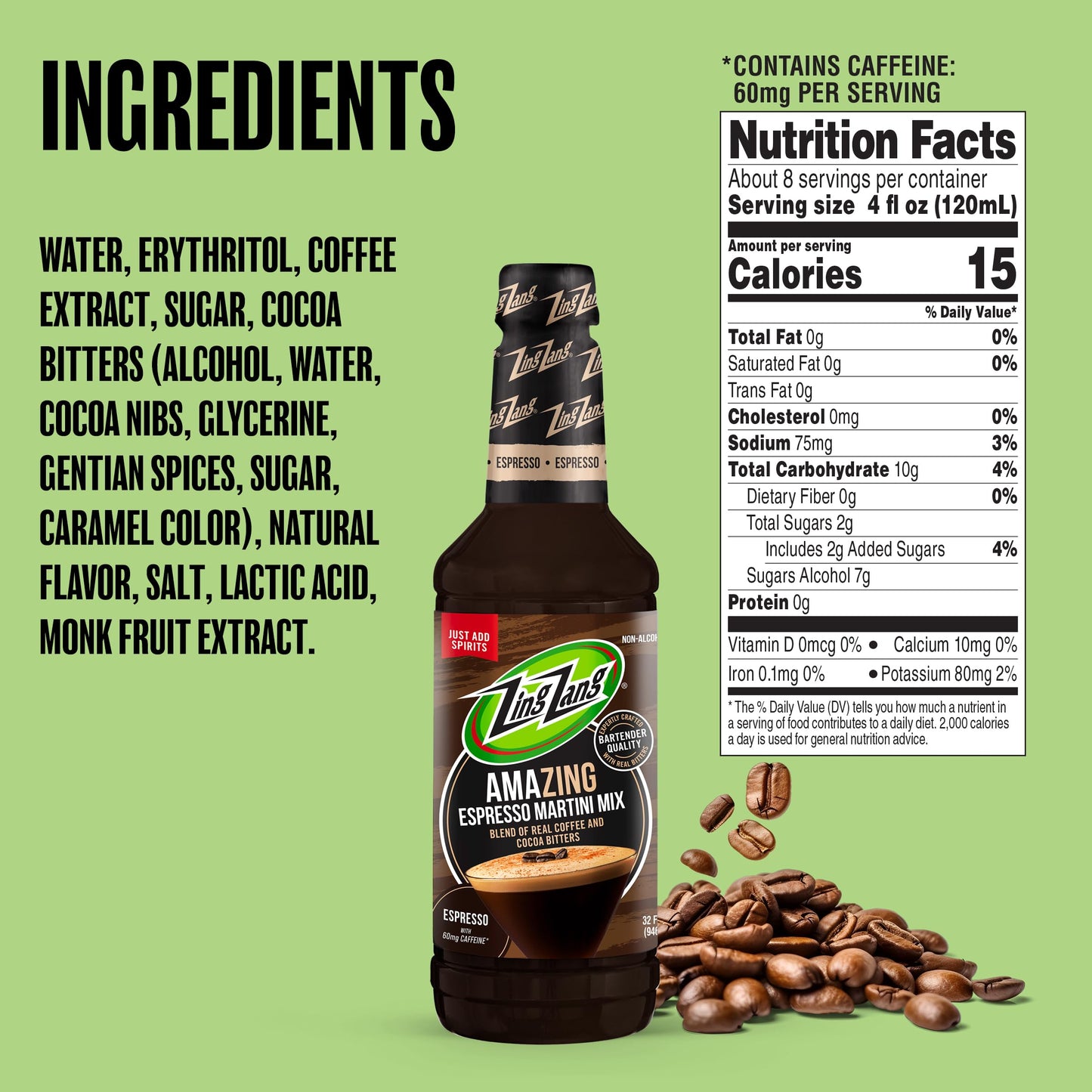 Zing Zang Espresso Martini Mix - Non-Alcoholic Coffee Cocktail Mixer - Smooth Espresso Flavor - 32 Fl Oz Bottle (Pack of 1)