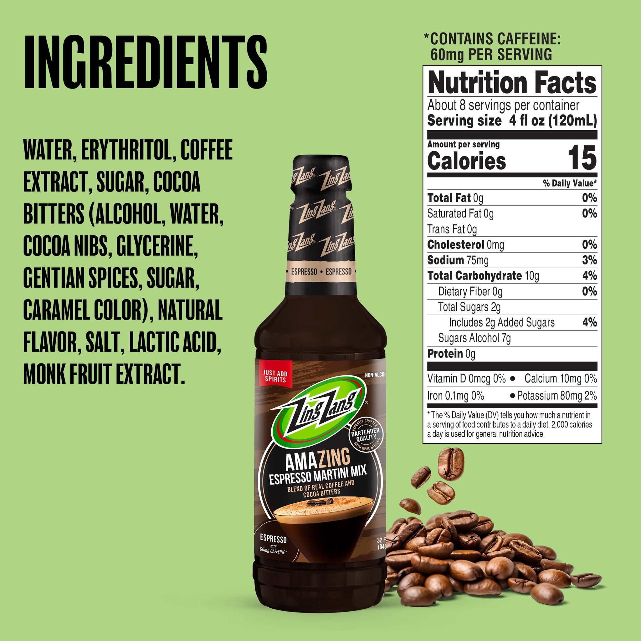 Zing Zang Espresso Martini Mix - Non-Alcoholic Coffee Cocktail Mixer - Smooth Espresso Flavor - 32 Fl Oz Bottle (Pack of 1)