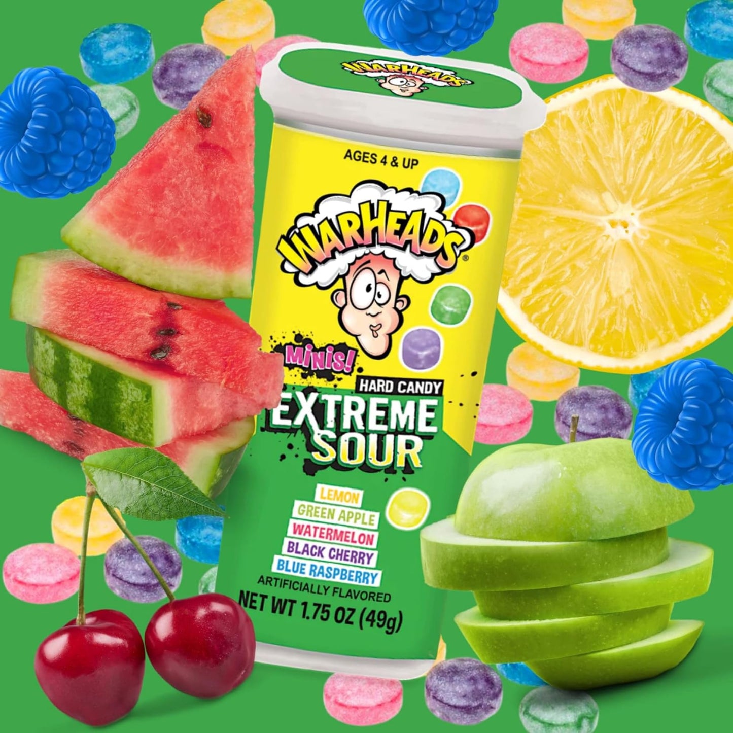 Sweetzo Warheads Minis Extreme Sour Hard Candies, Assorted Fruit Flavors, 1.75 Ounces (Pack of 3)