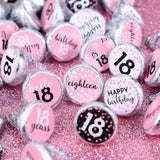 Pink, Black, and White 18th Birthday Party Favor Chocolate Kisses Candy Stickers - 180 Count, 18th Birthday Decorations for Girls Pink