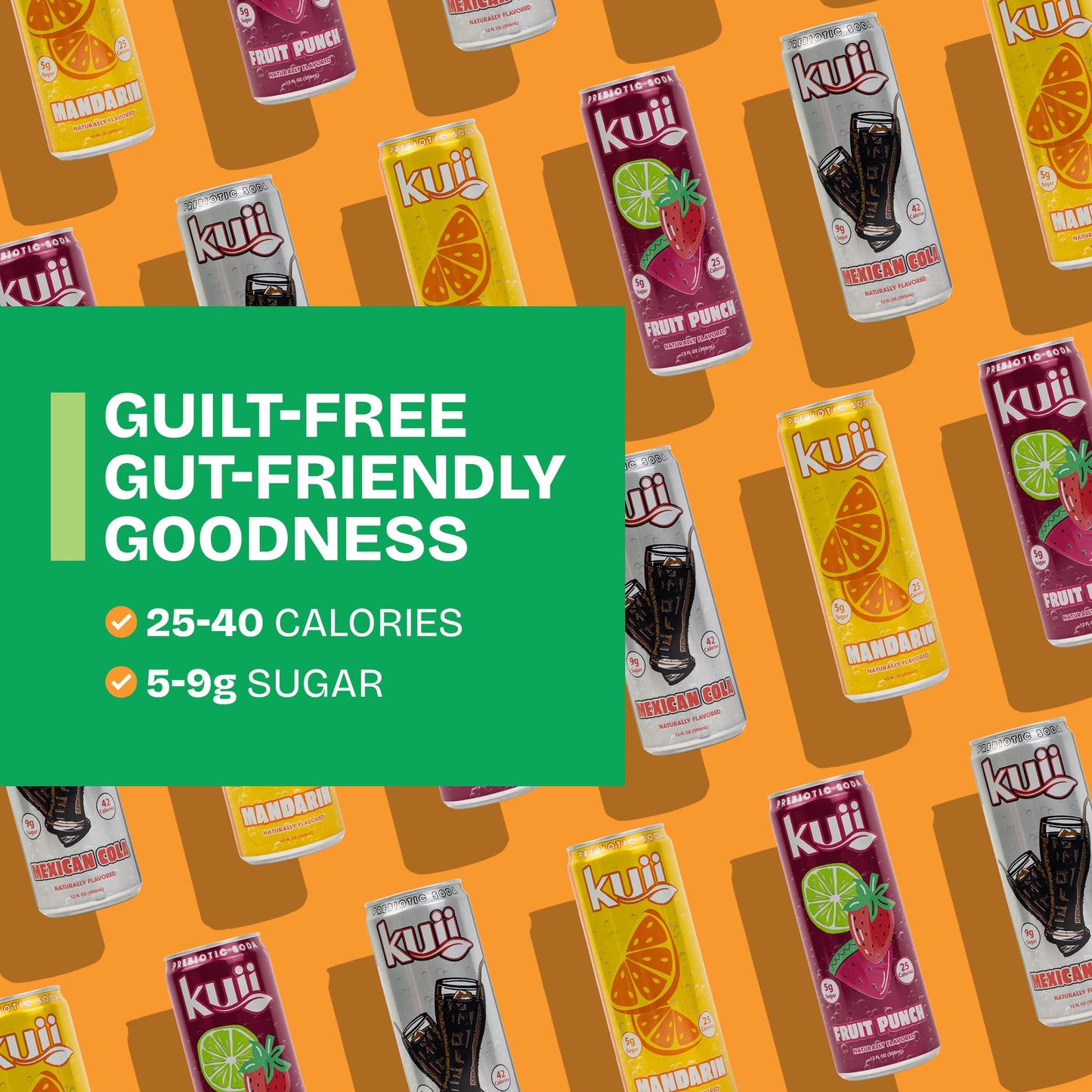 Kuii Prebiotic Soda Variety Pack - 12 Count with Mexican Cola, Mandarin & Fruit Punch Flavors - Sparkling Gut-Friendly Drinks for Refreshing