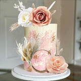 Boho Cake Decorations Flower Cake Toppers Pampas Grass Cake Topper for Wedding Bridal Baby Shower Birthday Party Supplies (Apricot Pink White)