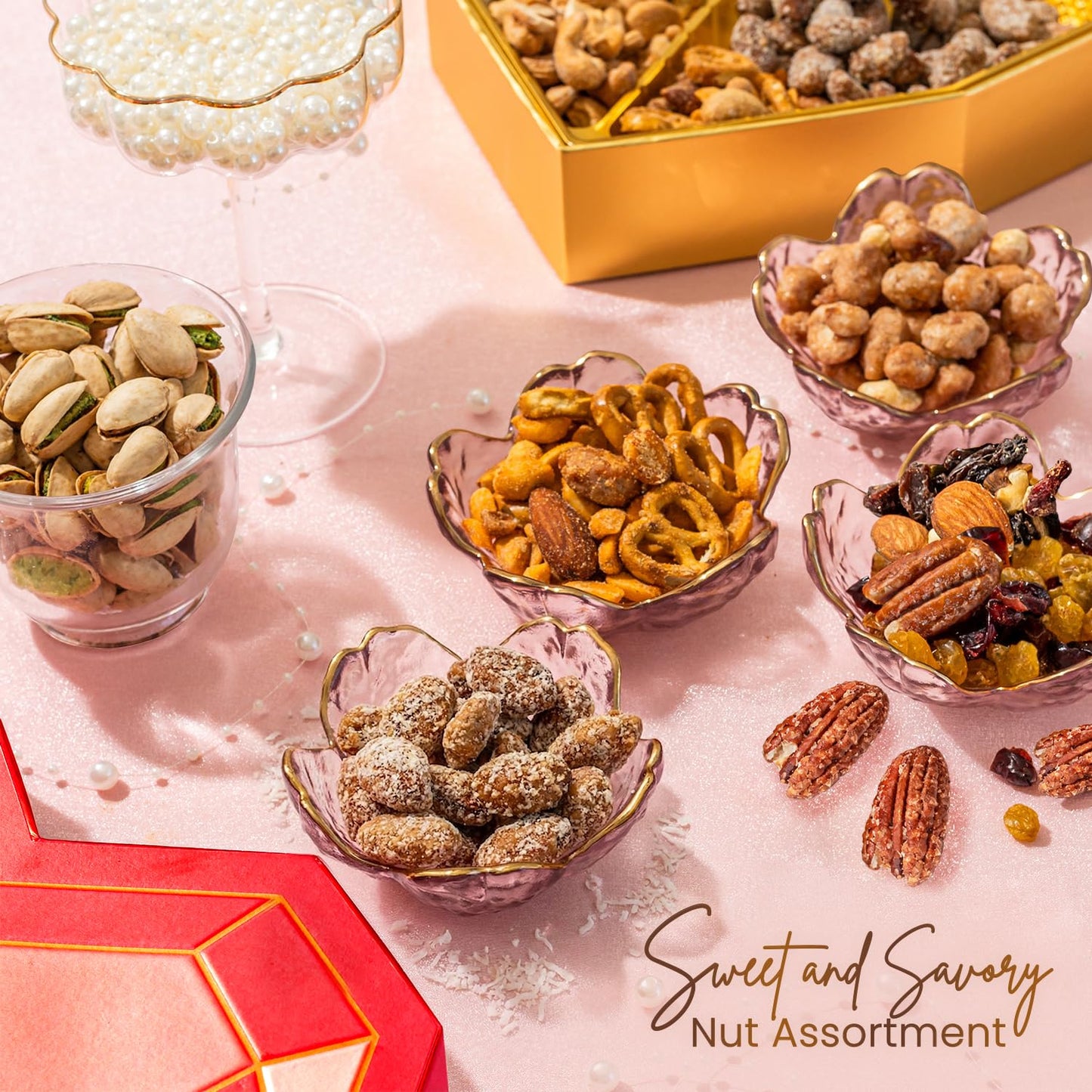 Gift Basket, Heart Box with Gourmet Nuts Assortment, Premium Mixed Nuts Variety Pack for Wife, Girlfriend, Mom, Women, Girl, Spouse- Bonnie and Pop