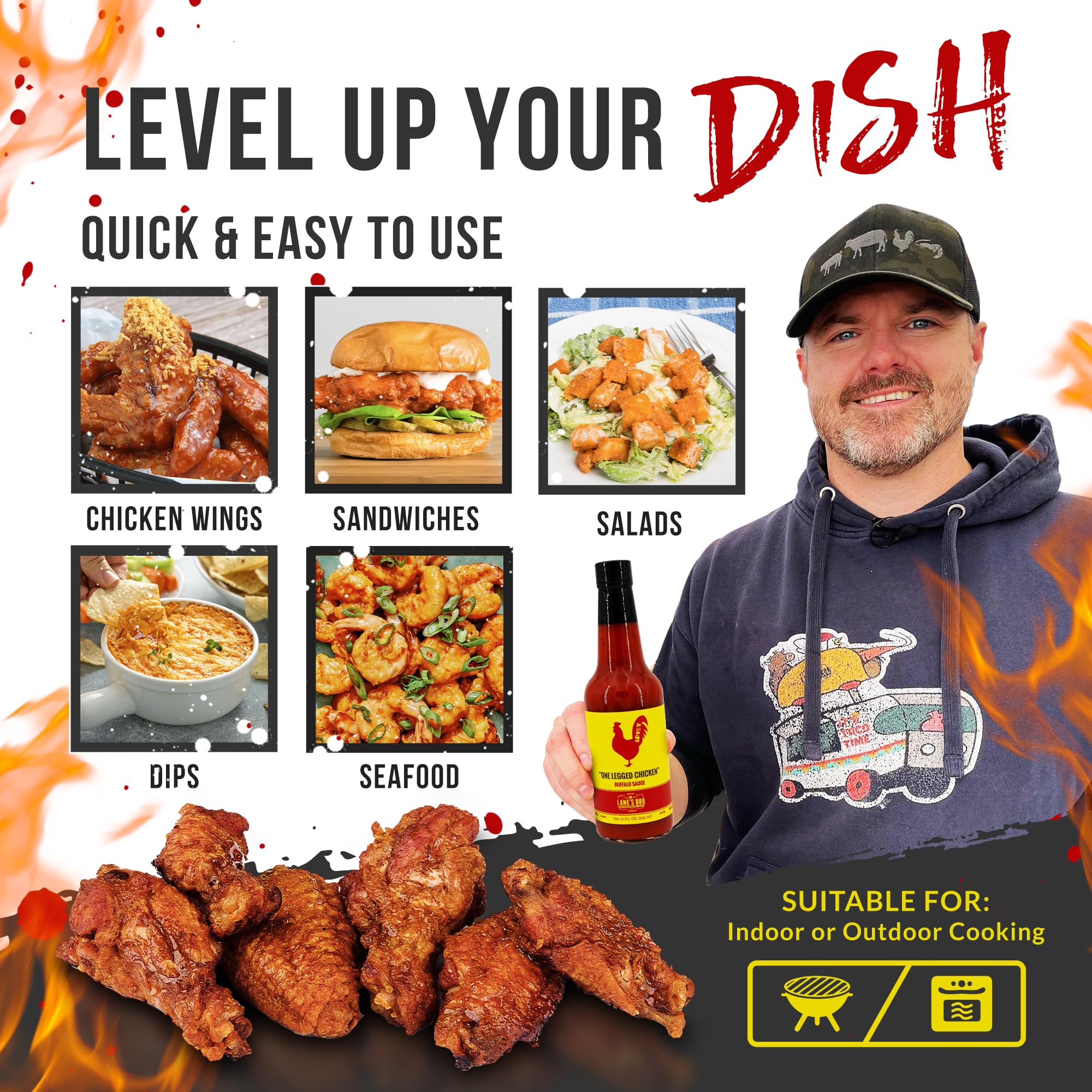 Lane's One Legged Chicken Buffalo Sauce, Award Winning Buffalo Wing Sauce, Delicious Bold and Tangy Flavor, Goes Great with Chicken, Meat & Pizza, No