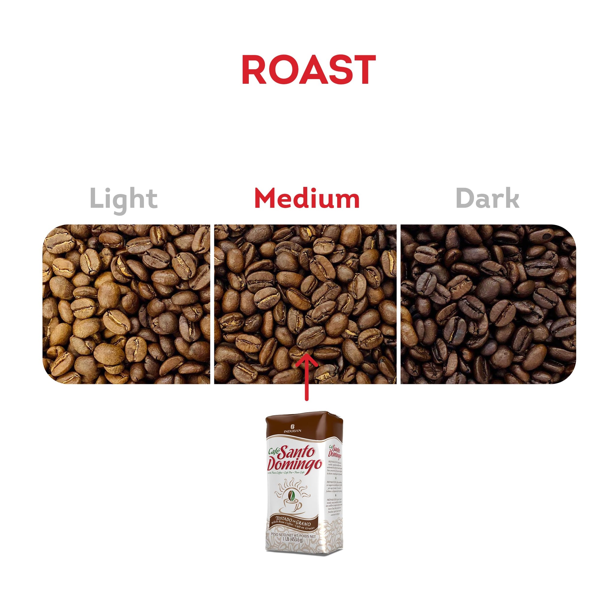 Café Santo Domingo, 16 oz Bag, Whole Bean Coffee, Medium Roast - Product from the Dominican Republic (Pack of 4)