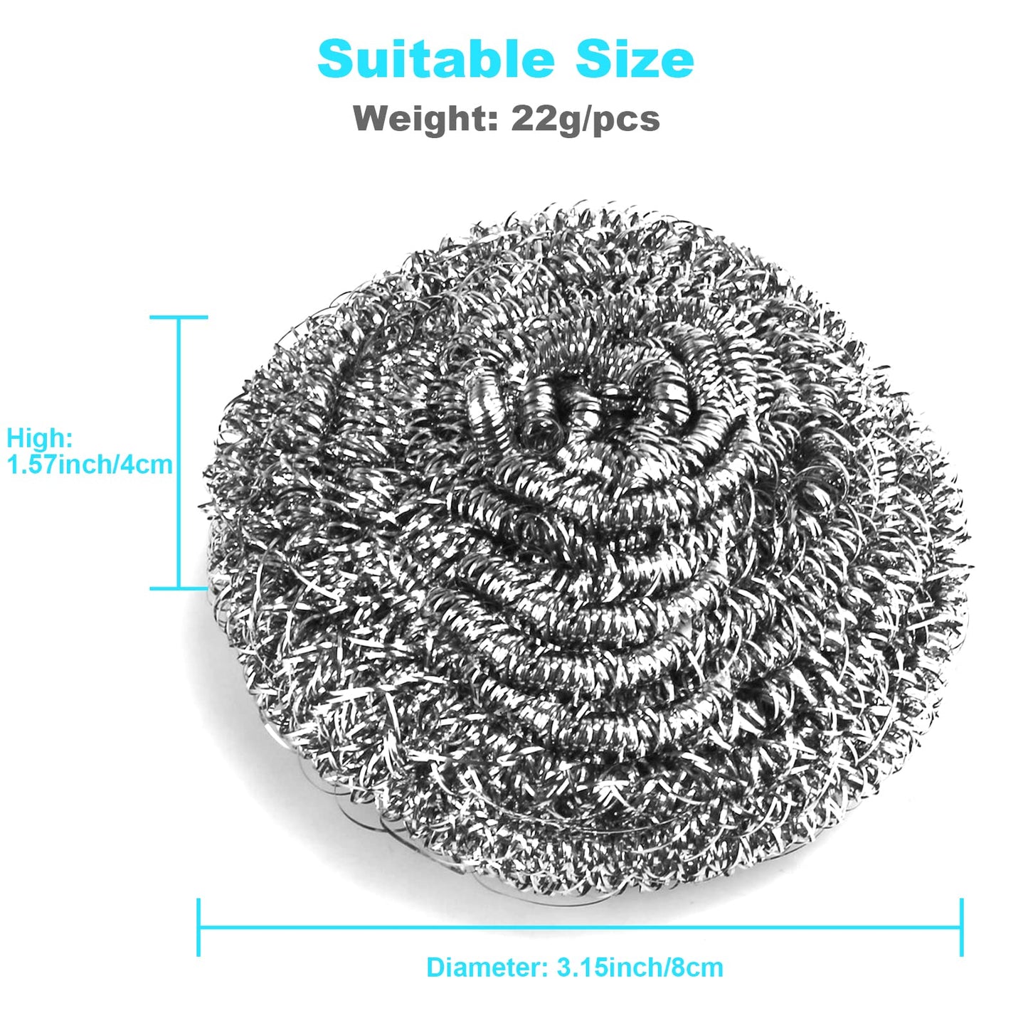15 Pack Steel Wool Scrubber, Metal Kitchen Scrubbing Sponges, Dishwashing Scouring Pads Heavy Duty, Premium Stainless Steel Scrubbers for Cleaning