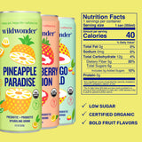 wildwonder Sparkling Probiotic Drink 12pk, For Gut Health & Immune Support, Tropical Vibes Variety, 5g Prebiotic Fiber, Live Probiotics, Organic
