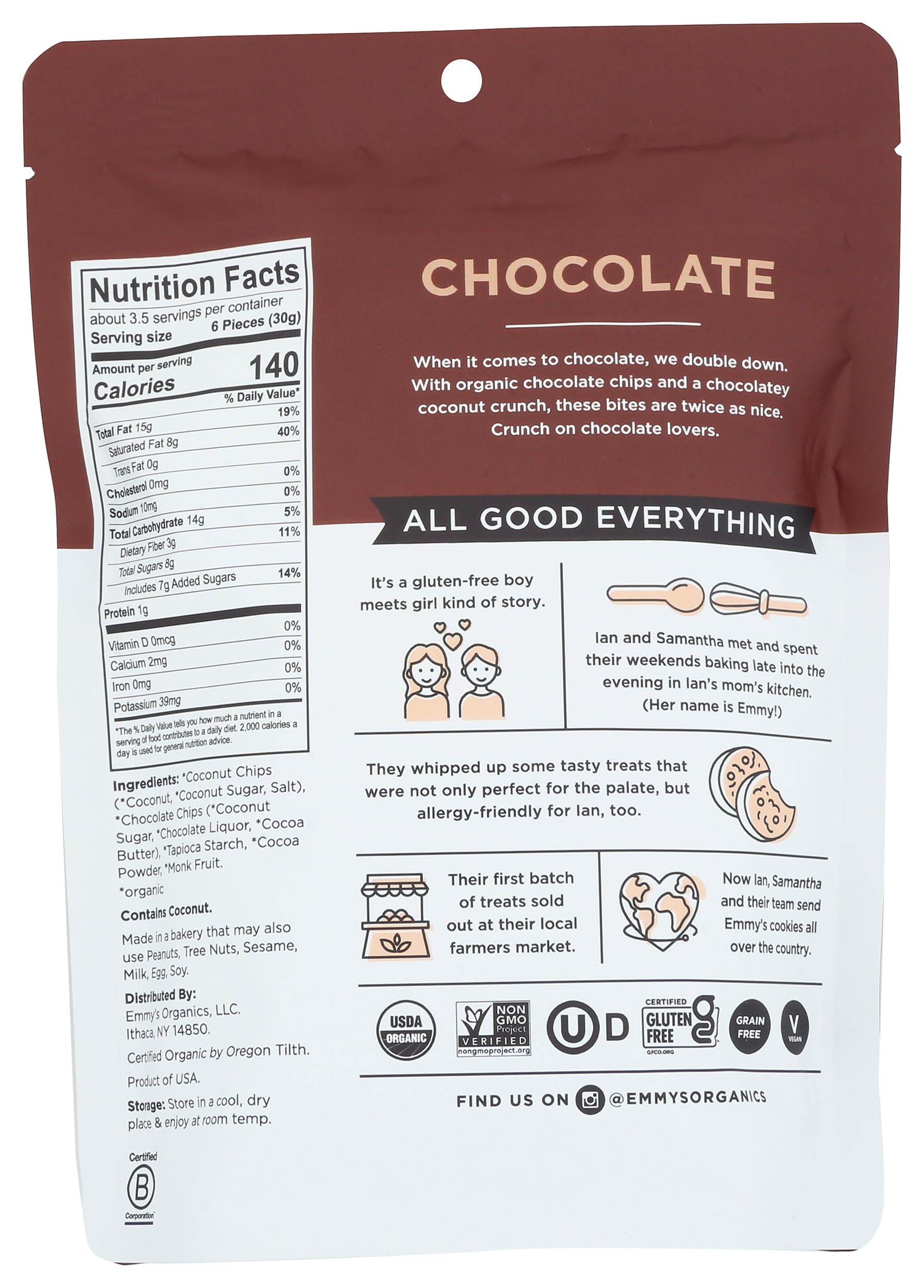 Emmys, Coconut Crunchems Chocolate Organic, 3.5 Ounce