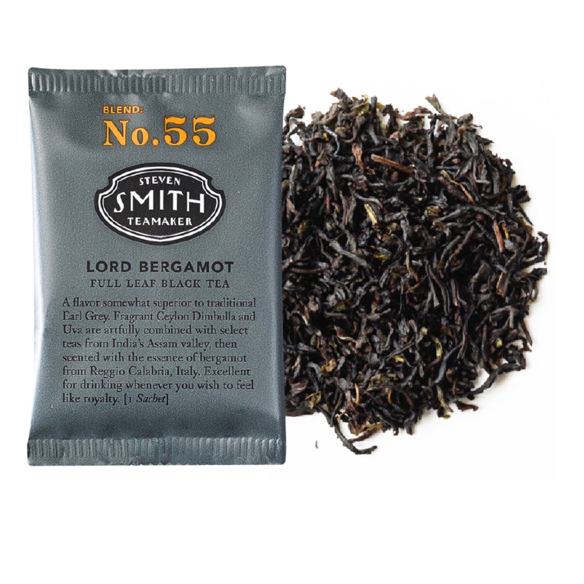 Steven Smith Teamaker Lord Bergamot No. 55, Caffeinated, Sugar-Free, Sustainably Grown, Full Leaf Earl Grey Black Tea Bags, 100 Sachets, 1.2oz each