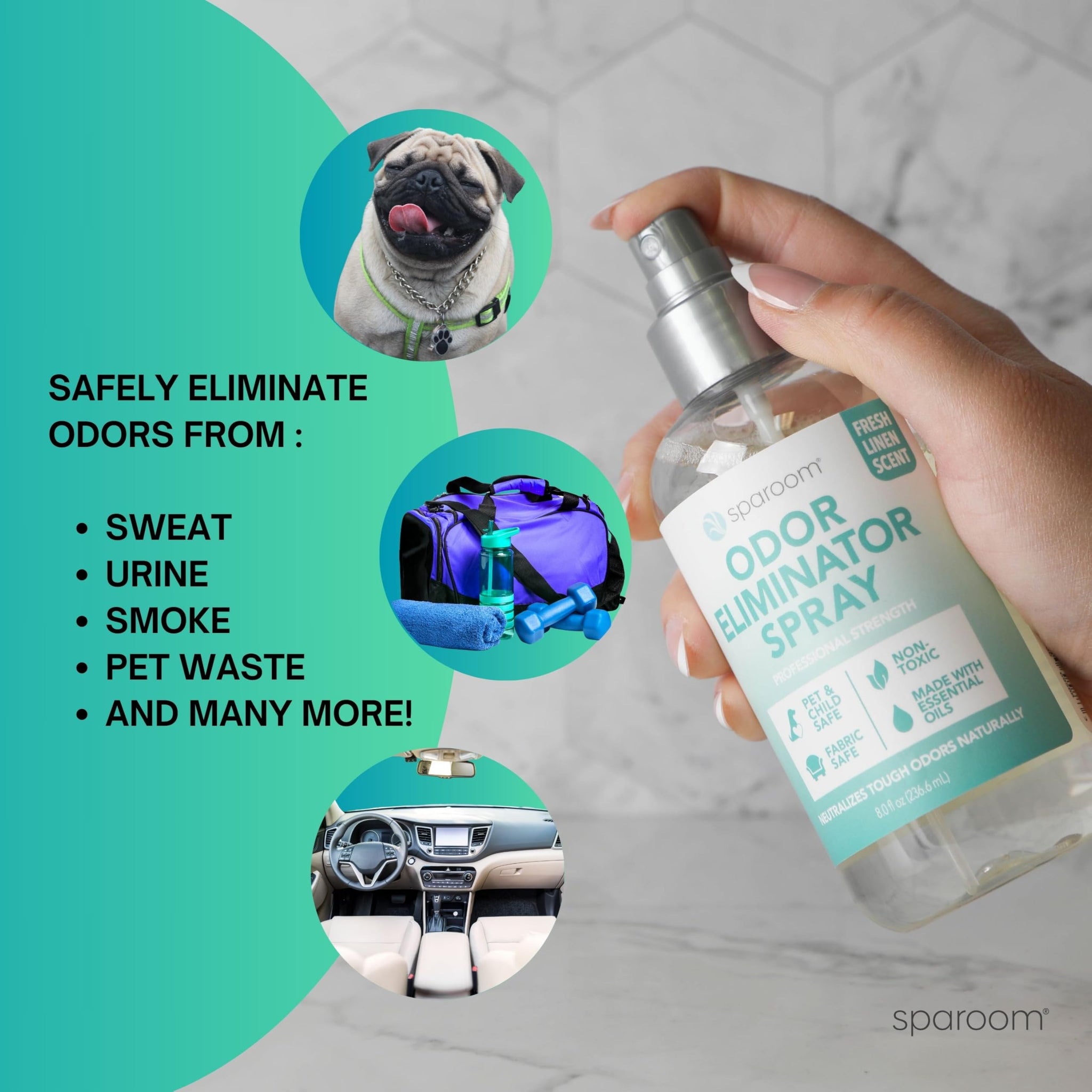 SpaRoom Odor Eliminator Spray - Home Freshener for Strong Smells, Smoke and Pet Neutralizer, Bathroom and Car Deodorizer with Plant-Based Ingredients