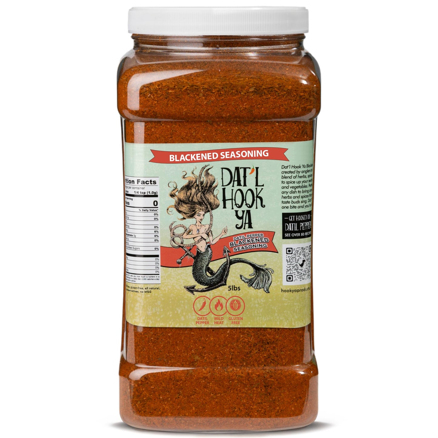 Dat'l Hook Ya Datil Pepper Blackened Seasoning MILD Heat, 5 Pound Bulk, Non-GMO, All Natural, No MSG, No Cheap Fillers, Gluten free, No Preservatives