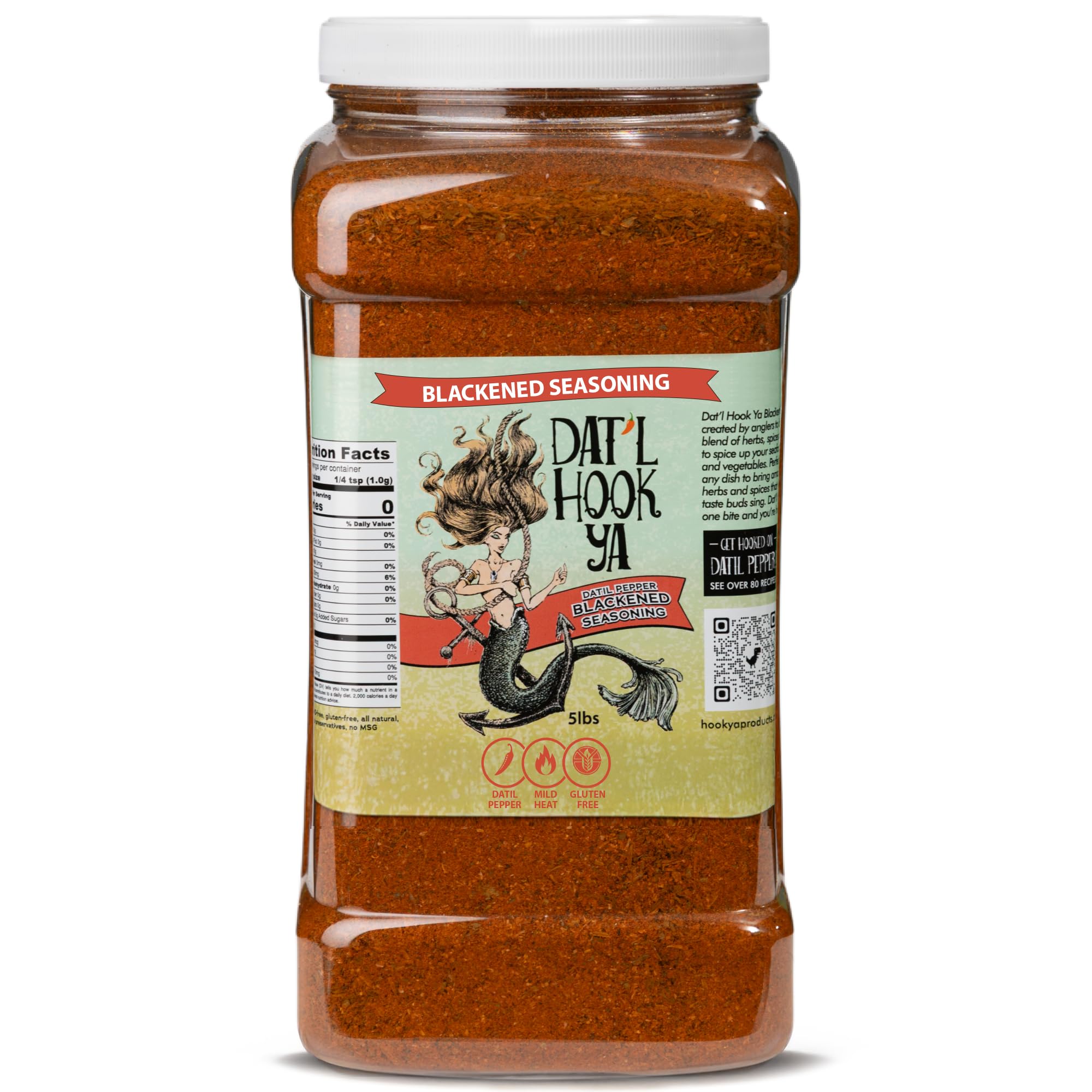 Dat'l Hook Ya Datil Pepper Blackened Seasoning MILD Heat, 5 Pound Bulk, Non-GMO, All Natural, No MSG, No Cheap Fillers, Gluten free, No Preservatives