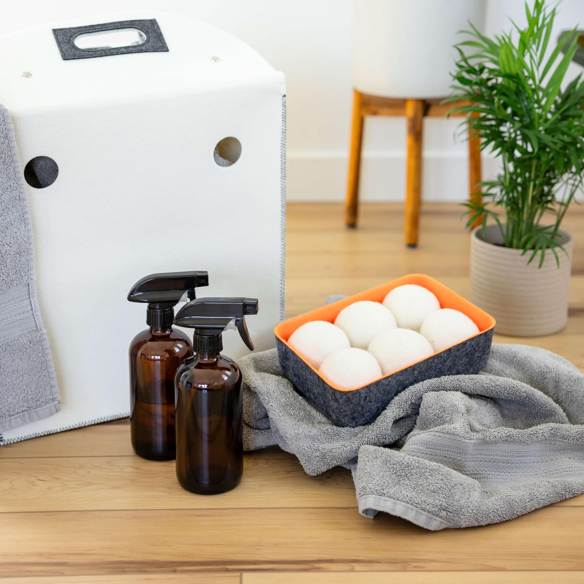 Three by Three Seattle Felt·Like·it!™ Wool Dryer Balls + Storage Bin: Reduce Drying Time, Static Cling, and Energy Use | Natural Alternative to Fabric