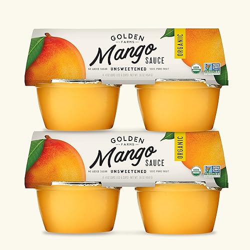 Golden Farms Mango Cups, Single Ingredient Healthy Snacks (Pack of 4), 100% Pure Fruit, No Added Sugar, Vegan, Gluten-Free, Kosher, Organic 4oz Fruit