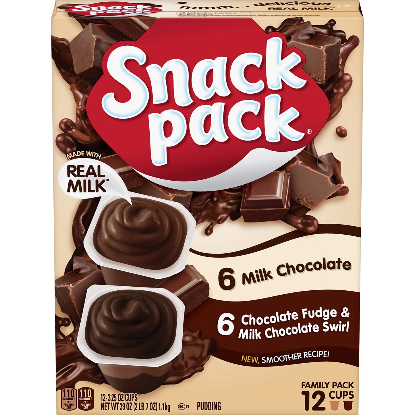 Snack Pack Chocolate Fudge & Milk Chocolate Swirl Pudding Cups, 3.25 Oz., 12 Count (Pack of 2)