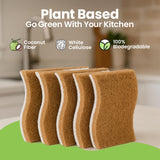 Super Eco Natural Kitchen Sponges Pack of 12 - Biodegradable Compostable Cellulose & Coconut Scrubber Sponge with Non-Scratch - Long Lasting, Eco