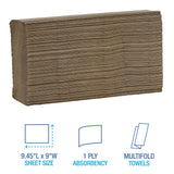 Boardwalk Multifold Disposable Bathroom Paper Hand Towels, 1-Ply, 9 x 9.45, 250 Towels/Pack, 16 Packs/Carton, Natural
