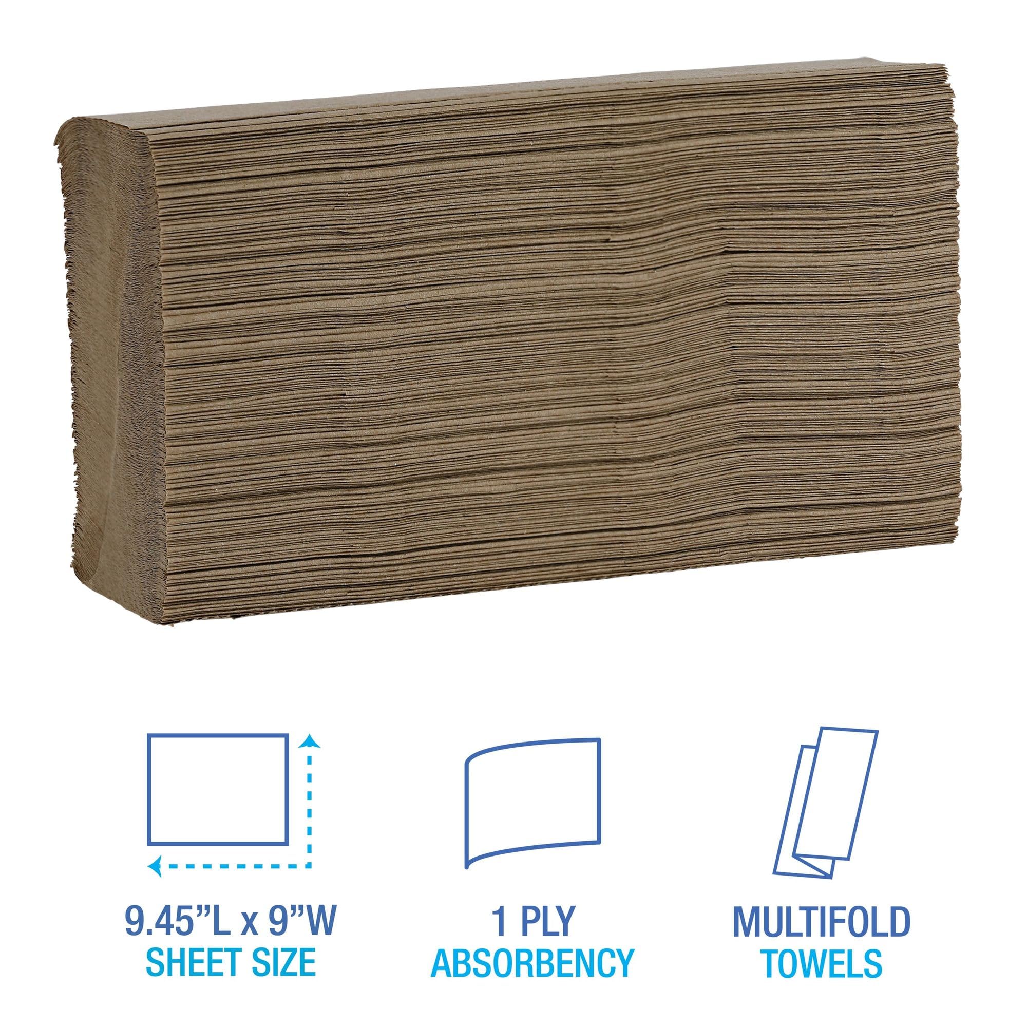 Boardwalk Multifold Disposable Bathroom Paper Hand Towels, 1-Ply, 9 x 9.45, 250 Towels/Pack, 16 Packs/Carton, Natural