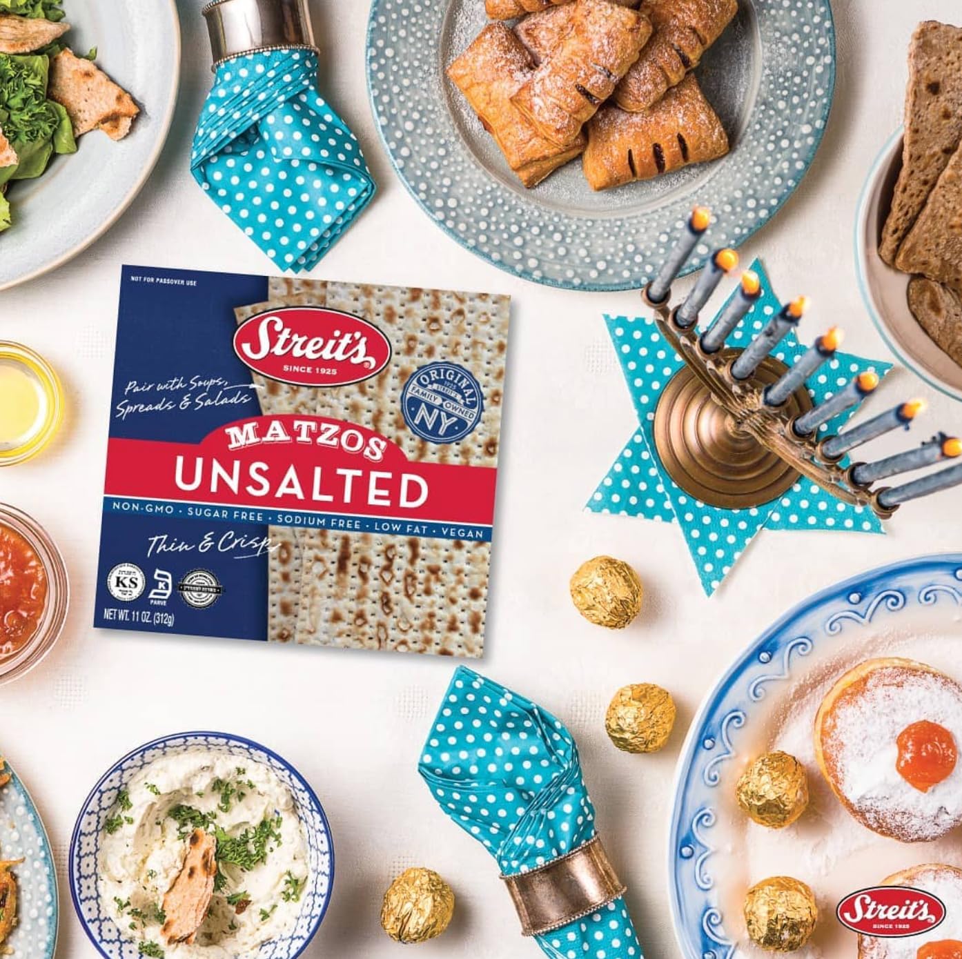 Streit's Unsalted Matzo - Thin & Crispy, Non-GMO, Sodium Free, Low Fat, Vegan, Family Owned, Kosher Certified, Pair with Soups, Spreads & Salads