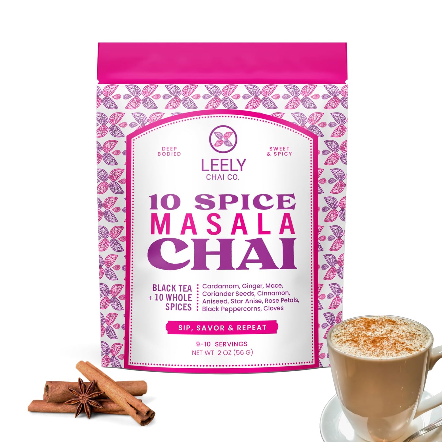 Leely Chai Masala Chai Loose Leaf. Organic Assam Black Tea with whole spices, Small Batch, Authentic Brew or Steep - 8 OZ, 40 Cups