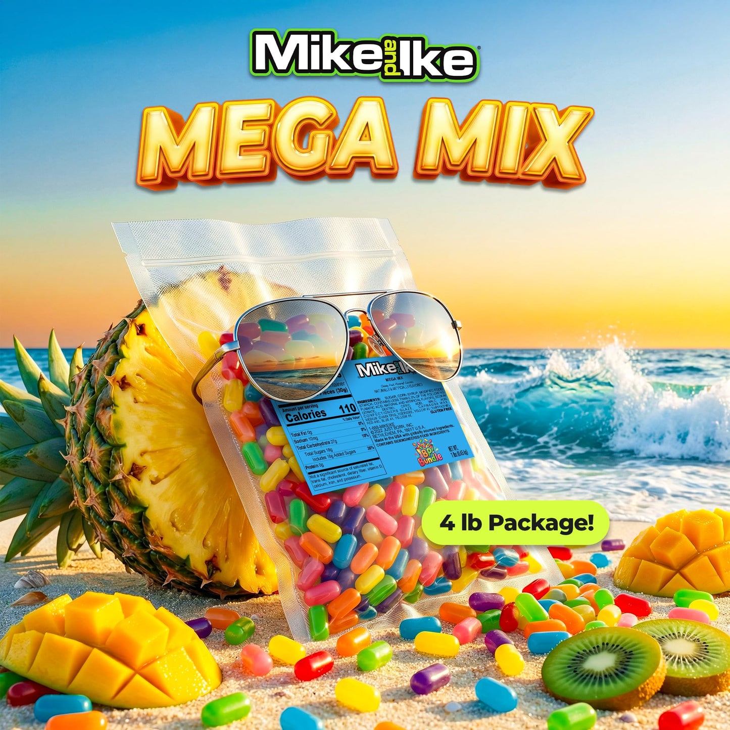 BP BUNDLE Mike And Ike Mega Mix Candy | Mike And Ike Candy Bulk | Juicy Variety Pack Jelly Beans | Tropical Assorted 10 Fruit Flavored Candies | Big