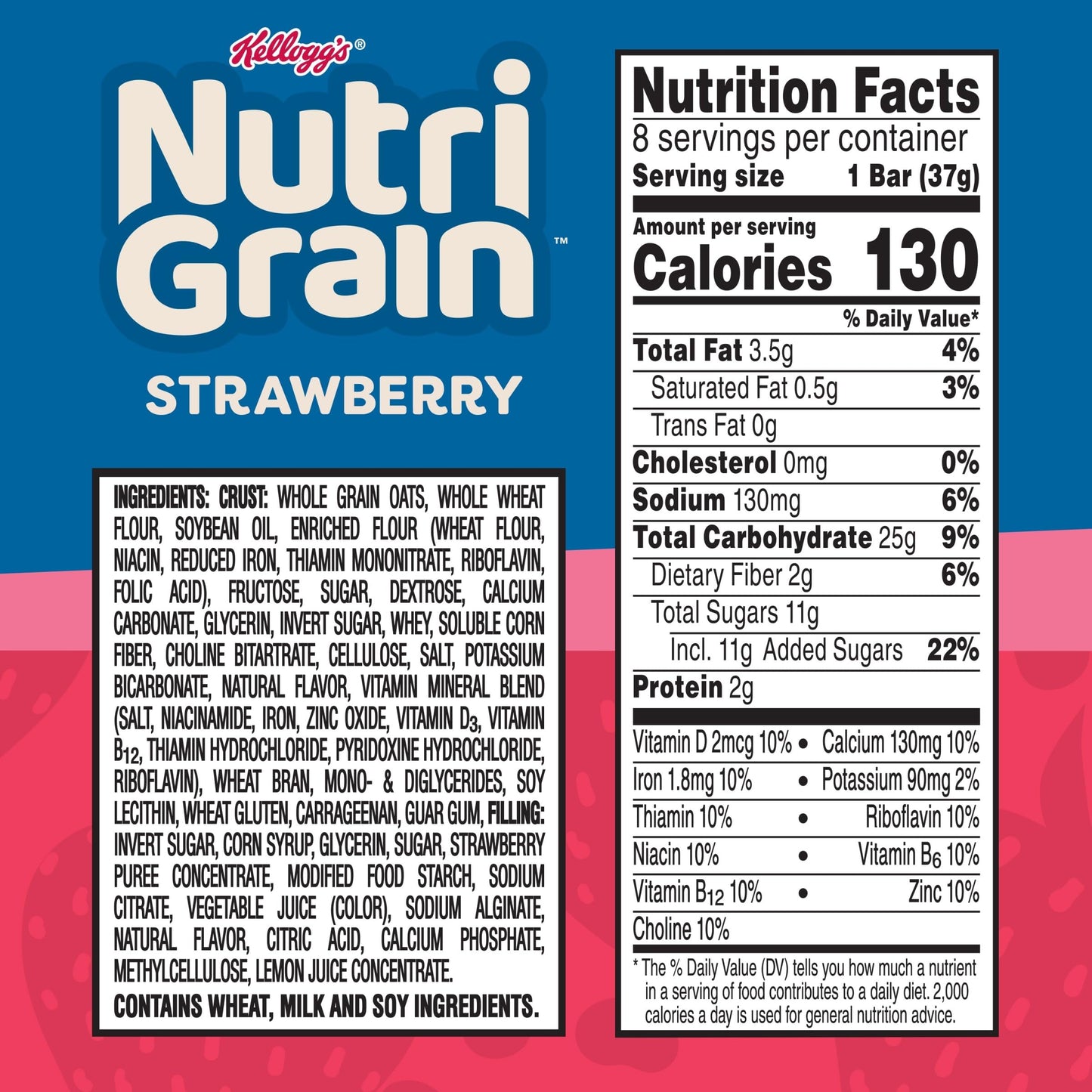 Nutri-Grain Breakfast Bars, Made with 10g Whole Grains, Snack Bars, Strawberry, 10.4oz Box (8 Count)