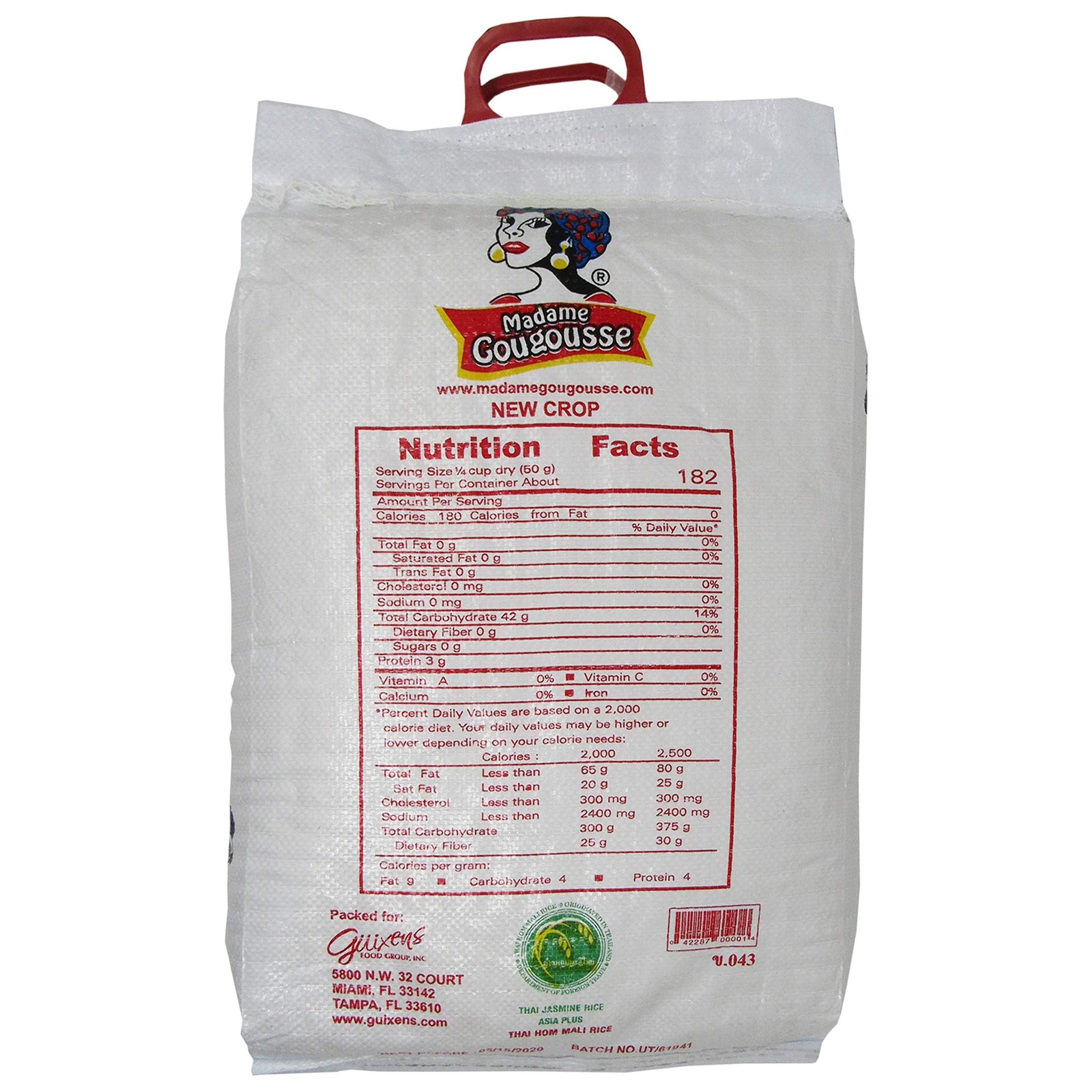 Madame Gougousse Premium 20 lb Jasmine Rice - Aromatic, Long Grain Excellence