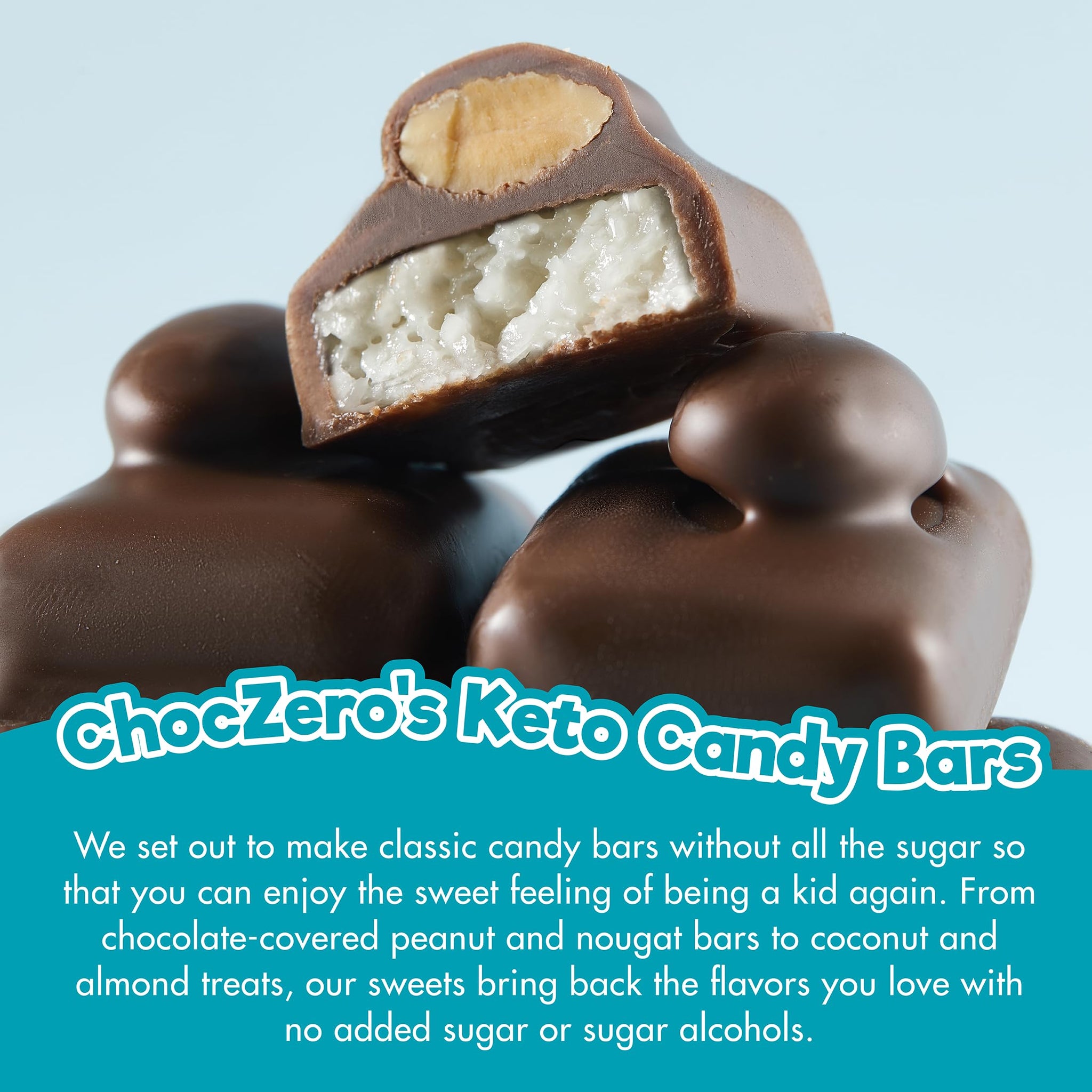 ChocZero Milk Chocolate Coconut & Almond Candy Bars, No Added Sugar, High Fiber, Gluten Free, Keto Friendly Mini Oasis Bars (16 Count Box)