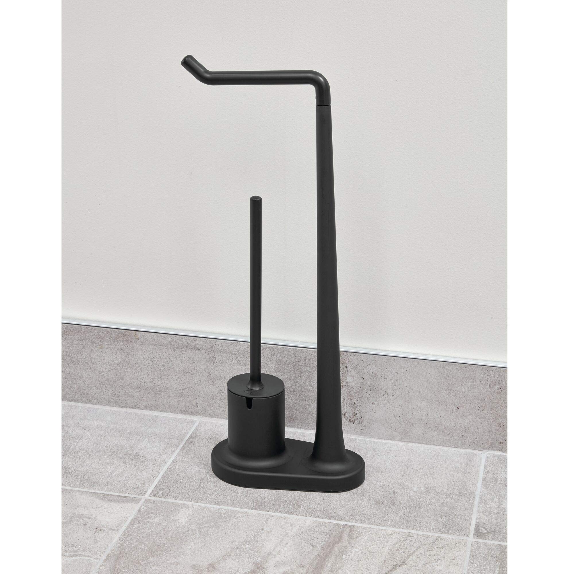 iDesign Cade BPA-Free Plastic Toilet Paper Bowl Brush Set, Tissue Stand Plus, Matte Black