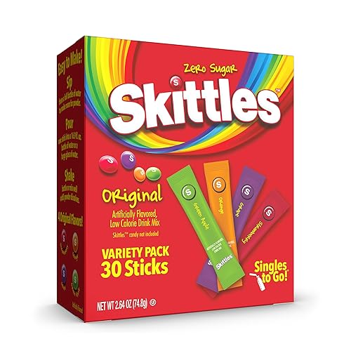 SINGLES TO GO! Skittles Variety Pack, Watertok Powdered Drink Mix, Zero Sugar, Low Calorie, Includes 4 Flavors: Green Apple, Strawberry, Grape