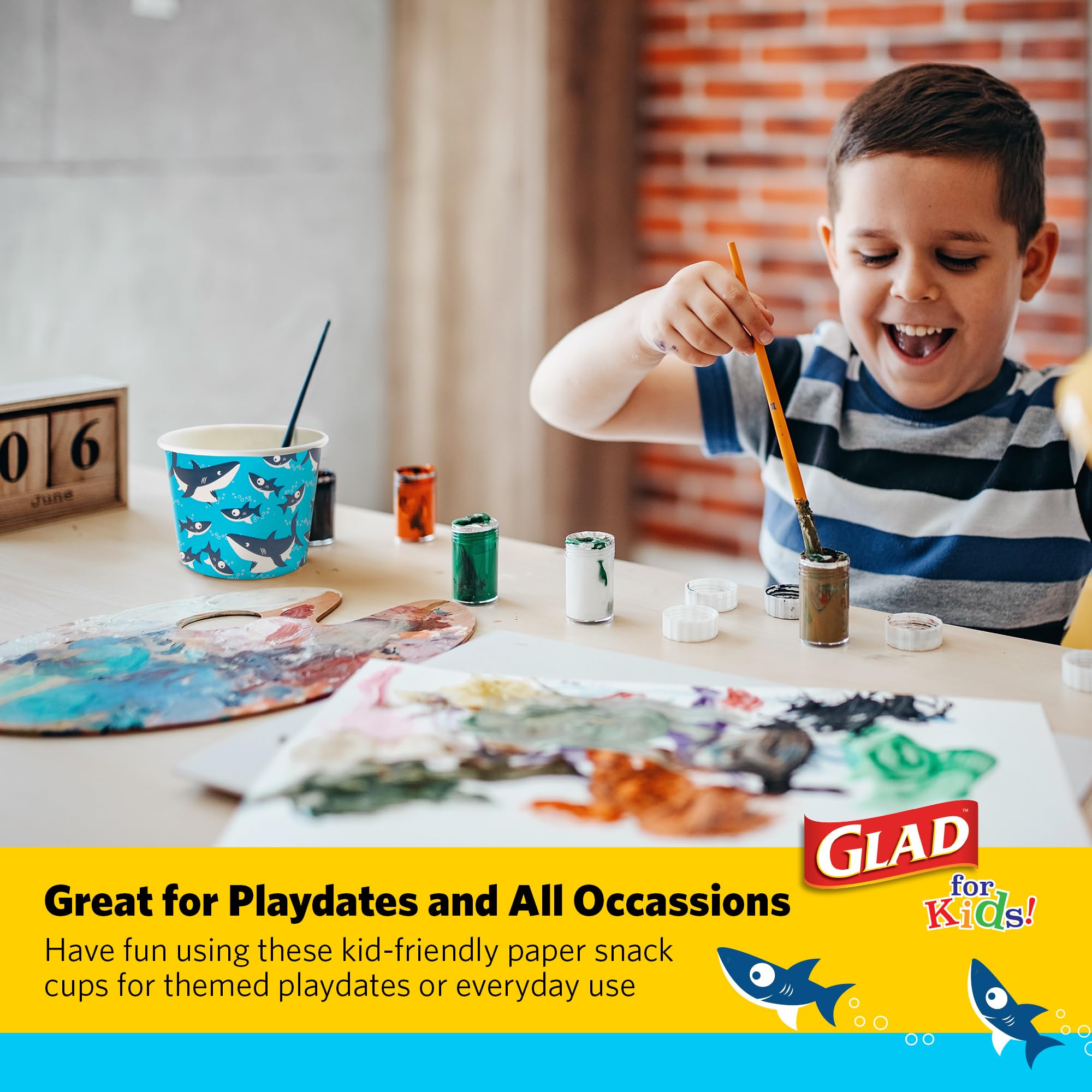 Glad for Kids Shark Paper Snack Bowls, Lids Not Included - Heavy Duty, Soak-Proof, Microwavable Kid-Friendly Disposable Snack Cups, No Lids Included