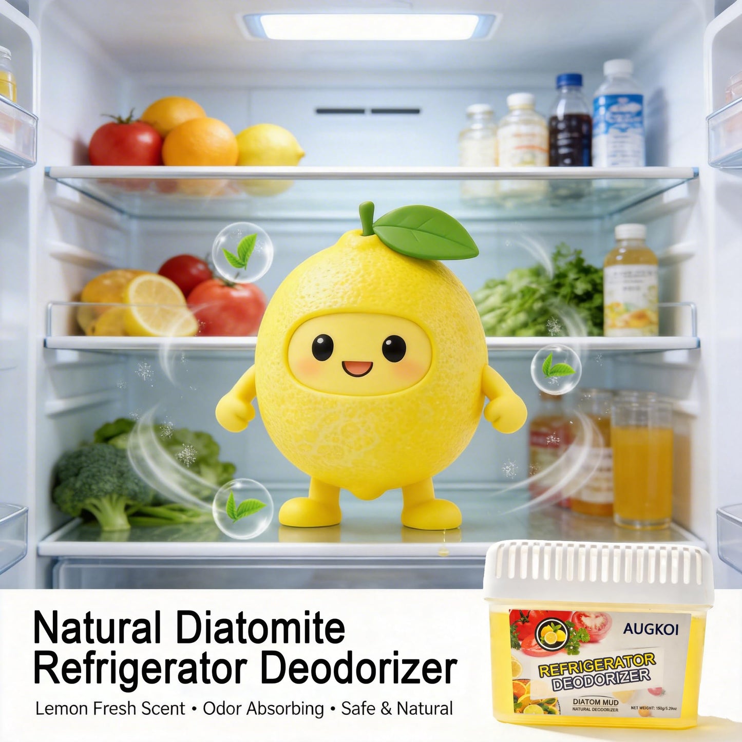 Diatomaceous Earth Gel Refrigerator Deodorizer, More Effective than Activated Charcoal and Baking Soda, Nature-Based Fridge Deodorizer, Eliminates