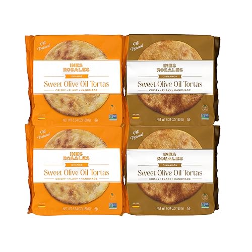 Ines Rosales Tortas Bundle - 2 Cinnamon + 2 Orange - Handcrafted Spanish Olive Oil Tortas, Flavorful Citrus and Spiced Delight