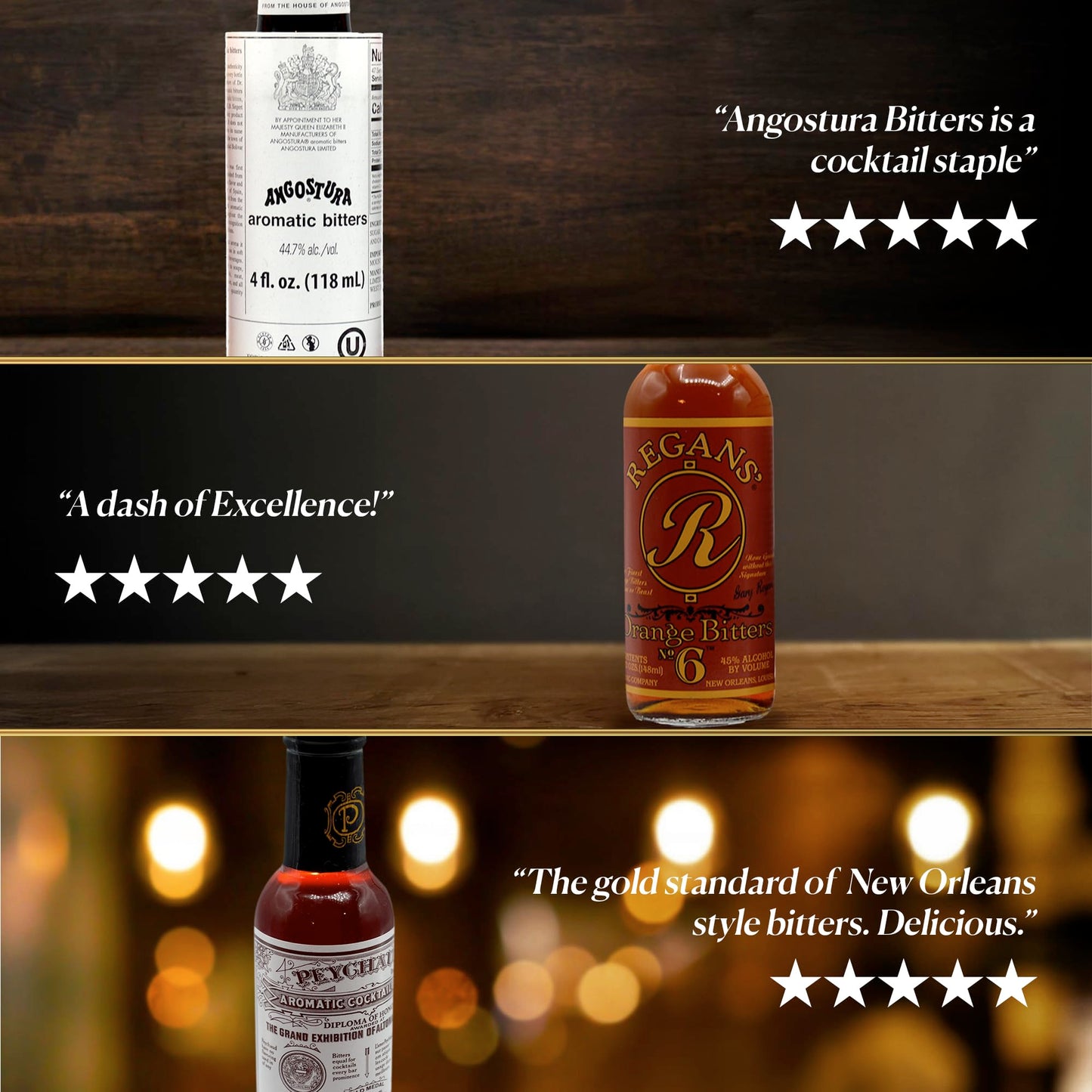 Bitters Triple Play Cocktail Bitters for Old Fashioned Cocktails Gift Set-Angostura Aromatic 4oz, Peychauds Aromatic 5oz, Regans Orange No 6 5oz
