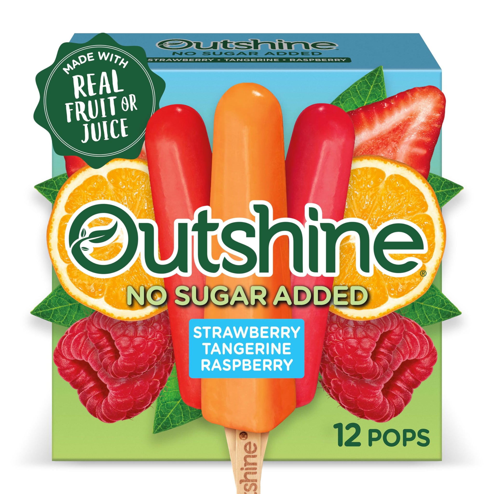 Outshine, No Sugar Added Strawberry, Tangerine & Raspberry Frozen Fruit Bars, 12 Count (Frozen)