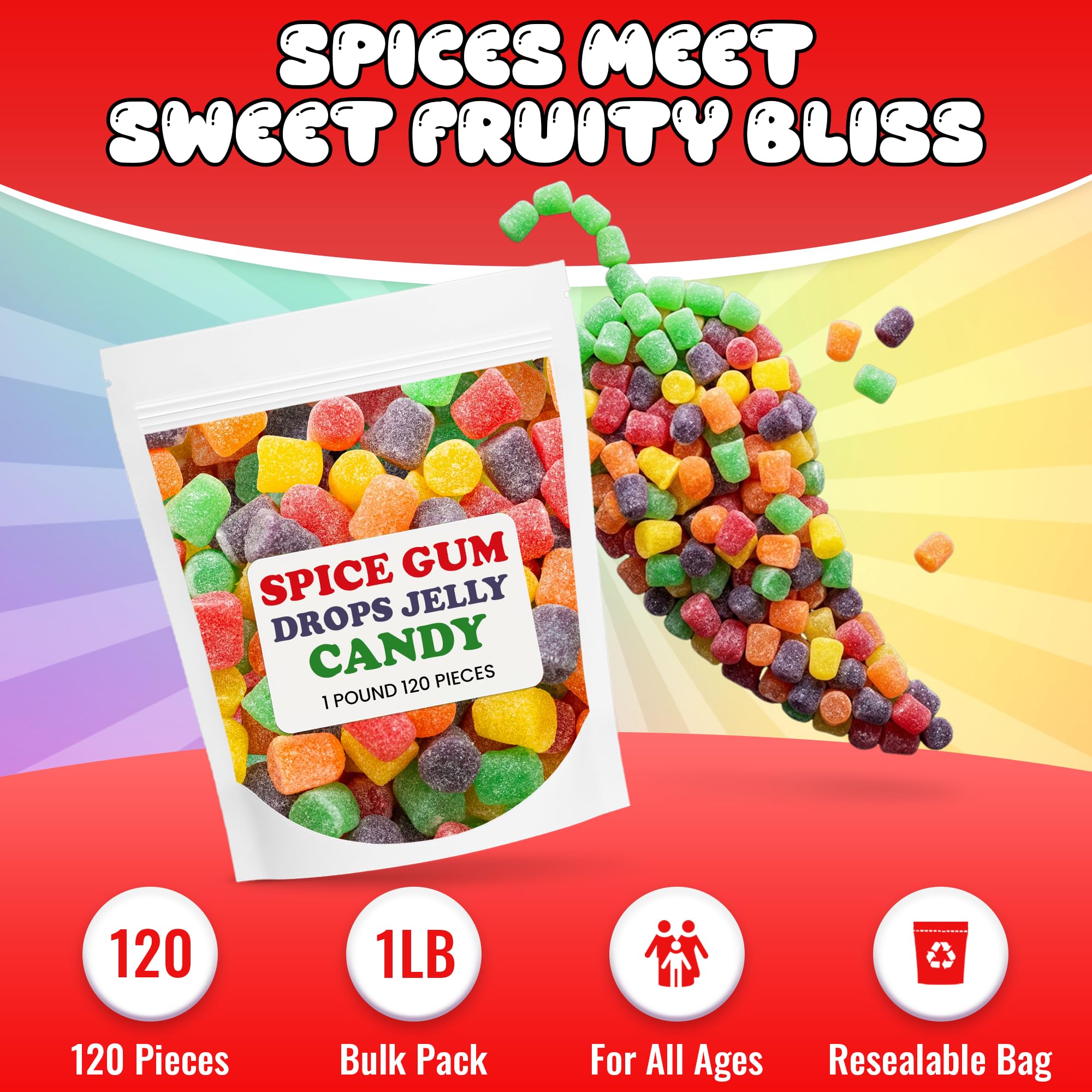 Spice Gum Drops Candy Assorted - jelly candy, Spice Drops, Gumdrop Tree, Spiced Drop Candies, Gumdrops Candies, Spiced Gum Drop, jelly drops-16OZ-1LB