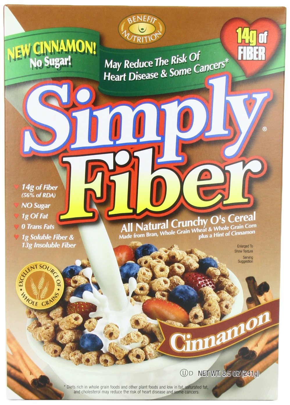 Simply Fiber Crunch O's Cereal, Cinnamon, 8.5 Ounce (Pack of 6)