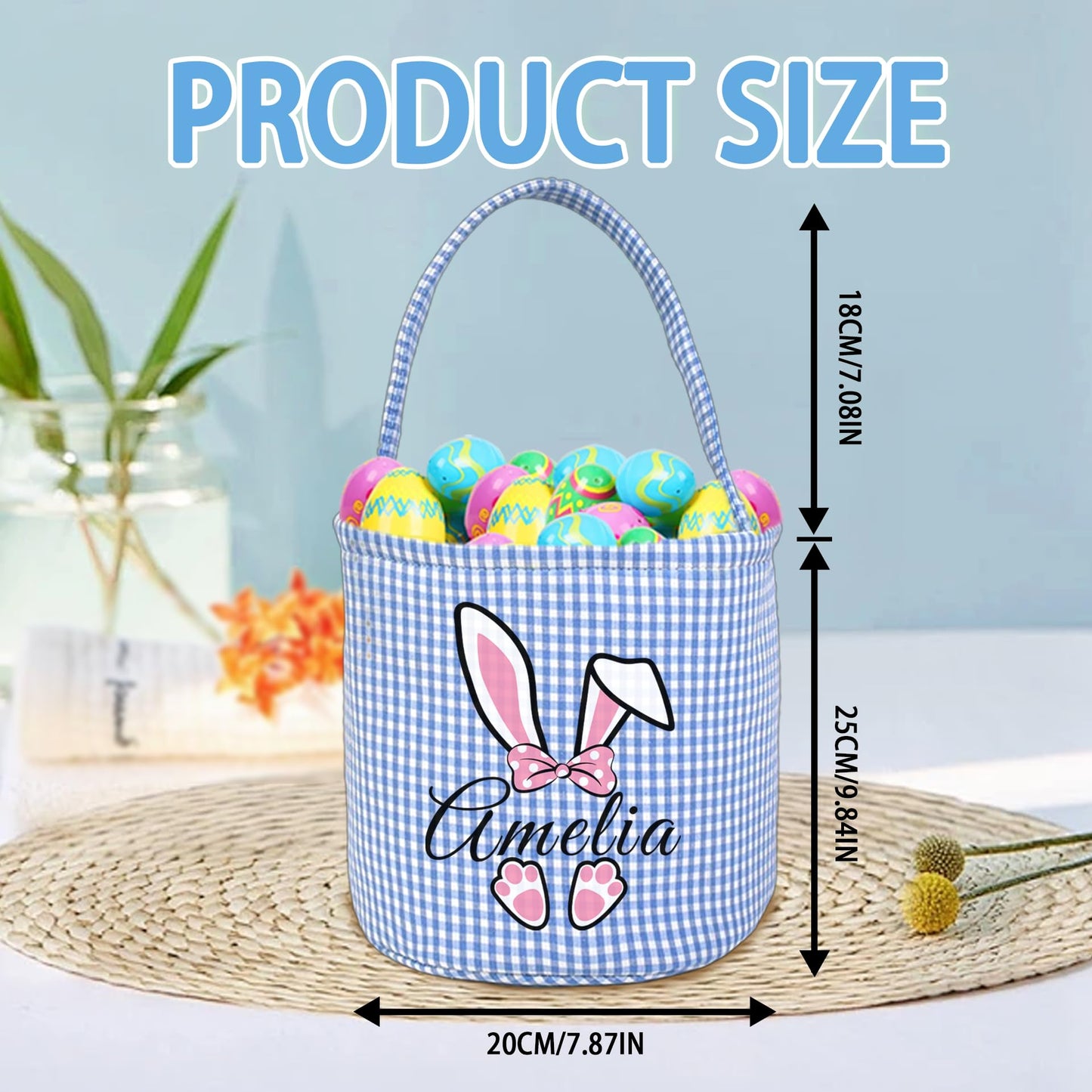 Custom Easter Basket with Name Personalized Printed Easter Baskets Customized Bunny Easter Basket Great Easter Gifts for Kids Girls Boys (Color03)
