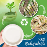 SafeWare White Paper Plates, 7 Inch, 150 Count - Food Grade Sugar Cane Fiber, Compostable & Biodegradable, Microwavable, Hot & Cold Resistant, Heavy