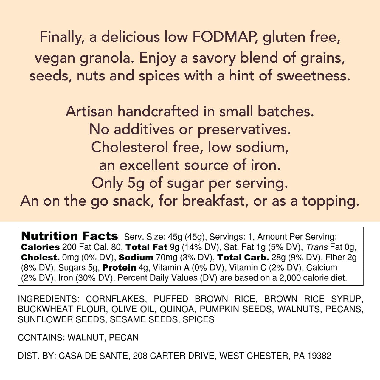 Low FODMAP Granola (Plain), Oat- & Gluten-Free Vegan Cereal - Casa De Sante