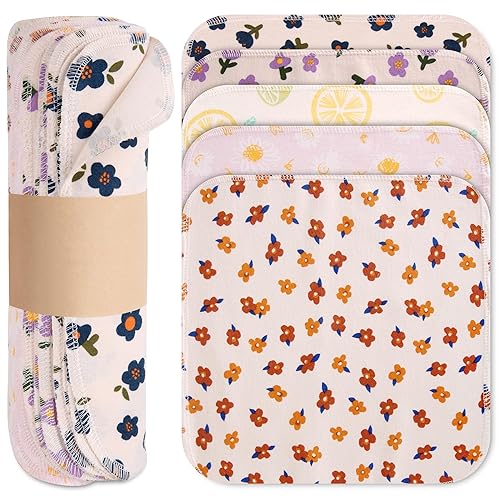Mikccer Reusable Paper Towels Washable Roll, 25 Packs Washable Cotton Prints Flannel Paper Towels, 10 X 10in Super Soft, Absorbent, Fits All Holders
