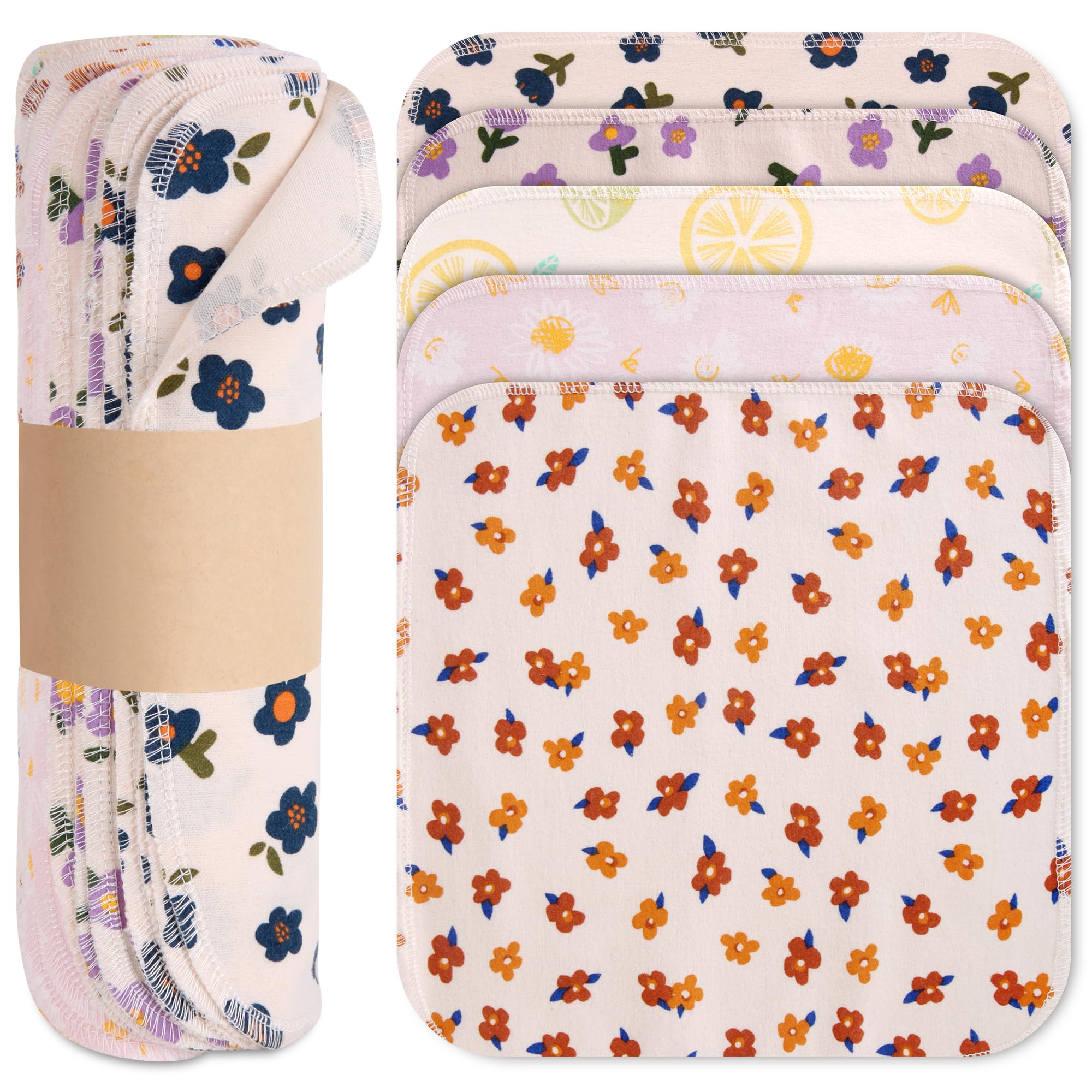 Mikccer Reusable Paper Towels Washable Roll, 25 Packs Washable Cotton Prints Flannel Paper Towels, 10 X 10in Super Soft, Absorbent, Fits All Holders