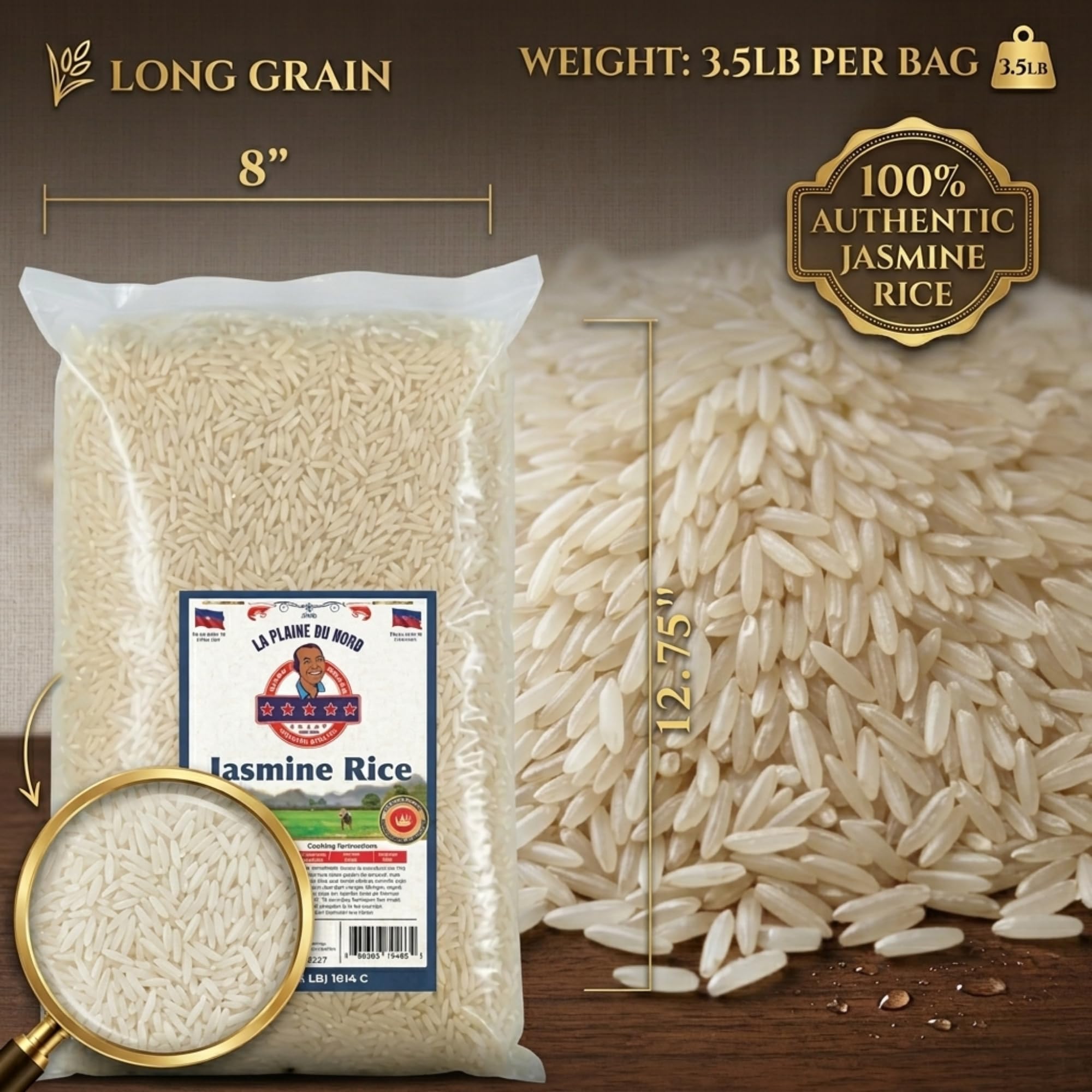 LaPlaineDuNord Jasmine Rice | Premium Quality Haitian Rice | Non-GMO - Gluten-Free Rice | Diabetic Friendly, Superior Taste & Sweet Fragrant | Suitable for Daily Healthy Cooking (3.5lbs)