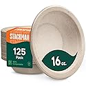 Paper Bowls, 100% Compostable Disposable Soup Bowl [125-Pack] - PFAS-Free - BPI Certified - [16 oz] Heavy Duty, Eco-Friendly, Biodegradable Bagasse