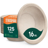 Paper Bowls, 100% Compostable Disposable Soup Bowl [125-Pack] - PFAS-Free - BPI Certified - [16 oz] Heavy Duty, Eco-Friendly, Biodegradable Bagasse