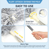 ZZ LAZYCOTTAGE Duster with Extension Pole & Flexible Head, Gray Feather Duster, Long Ddusters for Cleaning for High Ceilings, Walls, Fans, Cobweb