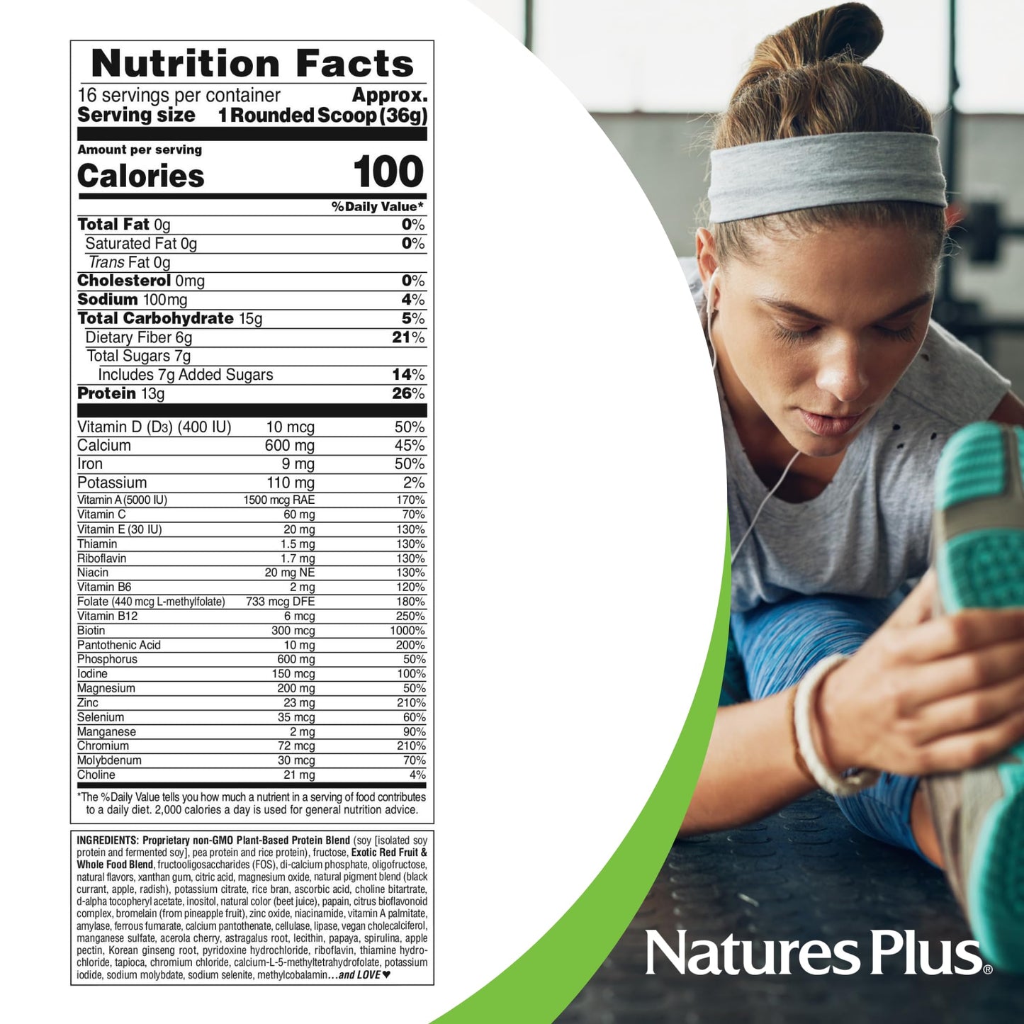NaturesPlus FRUITEIN Exotic Red Fruit Shake - 1.3 lbs - Plant-Based Protein (13g/Serving) - Supports Energy & Immune System - Vegetarian, Gluten Free